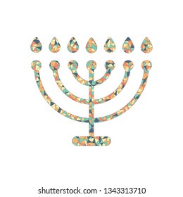 Hanukkah icon or menorah lamp. Outline Jewish Candles. Colored mosaic with polygons