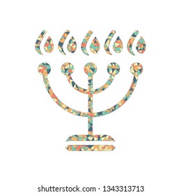 Hanukkah icon or menorah lamp. Outline Jewish Candles. Colored mosaic with polygons