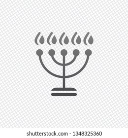 Hanukkah icon or menorah lamp. Outline Jewish Candles. On grid background