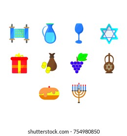 hanukkah icon set flat color