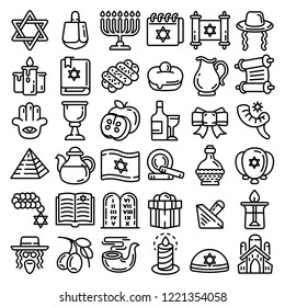 Hanukkah icon set. Outline set of hanukkah vector icons for web design isolated on white background