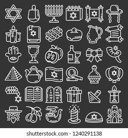 Hanukkah icon set. Outline set of hanukkah vector icons for web design isolated on gray background