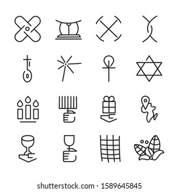 Hanukkah icon set. Outline set of hanukkah vector icons for web design.