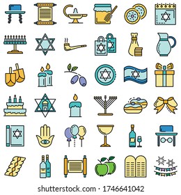 Hanukkah icon set. Outline set of hanukkah vector icons for web design isolated on white background