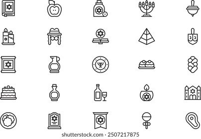 Hanukkah icons collection is a vector illustration with editable stroke.