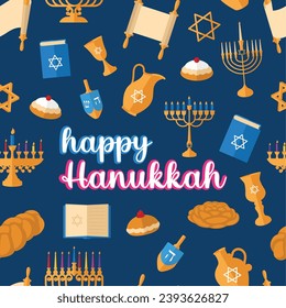 Hanukkah icons Colored pattern background Vector illustration