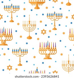 Hanukkah icons Colored pattern background Vector illustration