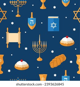 Hanukkah icons Colored pattern background Vector illustration