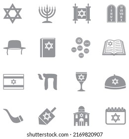 Hanukkah Icons. Gray Flat Design. Vector Illustration.