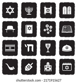 Hanukkah Icons. Grunge Black Flat Design. Vector Illustration.