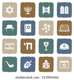 Hanukkah Icons. Grunge Color Flat Design. Vector Illustration.