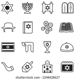 Iconos Hanukkah. Línea con diseño de relleno. Ilustración vectorial.