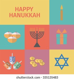 Hanukkah icons set. Jewish Holiday. Vector illustration