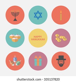 Hanukkah icons set. Jewish Holiday. Vector illustration