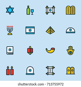 Hanukkah icons set jewish holiday hanukkah symbol set