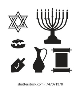Hanukkah icons set. Jewish Holiday. Judaism Icons. Vector illustration
