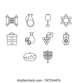 Hanukkah Icons Set outline