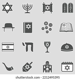 Hanukkah Icons. Sticker Design. Vector Illustration.