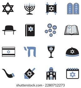 Hanukkah Icons. Two Tone Flat Design. Vector Illustration.