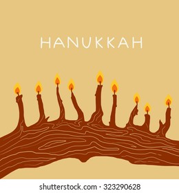 Hanukkah illustration with branch and candles in vector.
