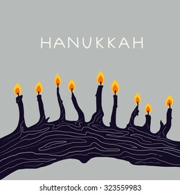 Hanukkah illustration with branch and candles in vector.