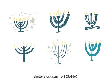 Hanukkah illustration set. Hand drawn for your design
