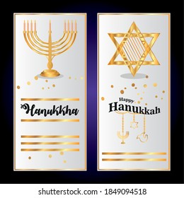 hanukkah, inscriptions hand drawn star of David and menorah flat icon vector illustration