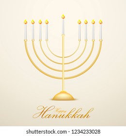 Hanukkah, the jewish festival of lights festive background with menorah on white abstract background.