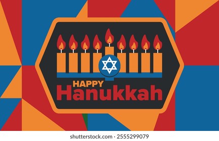 Hanukkah. Jewish festival. Festival of Lights. Traditional menorah. Candles. Star of David. Happy holiday banner. Creative art template. Vector illustration