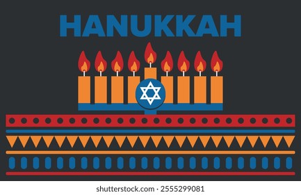 Hanukkah. Jewish festival. Festival of Lights. Traditional menorah. Candles. Star of David. Happy holiday banner. Creative art template. Vector illustration