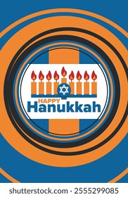 Hanukkah. Jewish festival. Festival of Lights. Traditional menorah. Candles. Star of David. Happy holiday banner. Creative art template. Vector illustration