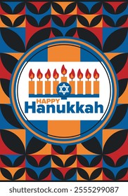 Hanukkah. Jewish festival. Festival of Lights. Traditional menorah. Candles. Star of David. Happy holiday banner. Creative art template. Vector illustration