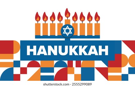 Hanukkah. Jewish festival. Festival of Lights. Traditional menorah. Candles. Star of David. Happy holiday banner. Creative art template. Vector illustration