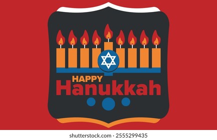 Hanukkah. Jewish festival. Festival of Lights. Traditional menorah. Candles. Star of David. Happy holiday banner. Creative art template. Vector illustration