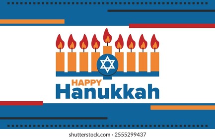 Hanukkah. Jewish festival. Festival of Lights. Traditional menorah. Candles. Star of David. Happy holiday banner. Creative art template. Vector illustration