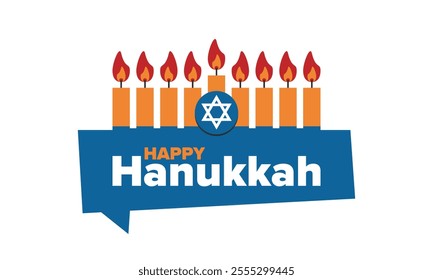 Hanukkah. Jewish festival. Festival of Lights. Traditional menorah. Candles. Star of David. Happy holiday banner. Creative art template. Vector illustration