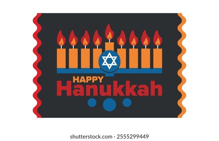 Hanukkah. Jewish festival. Festival of Lights. Traditional menorah. Candles. Star of David. Happy holiday banner. Creative art template. Vector illustration