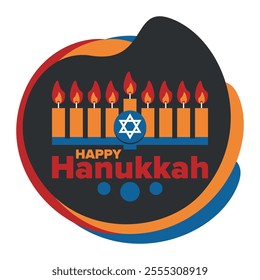 Hanukkah. Jewish festival. Festival of Lights. Traditional menorah. Candles. Star of David. Happy holiday banner. Creative art template. Vector illustration