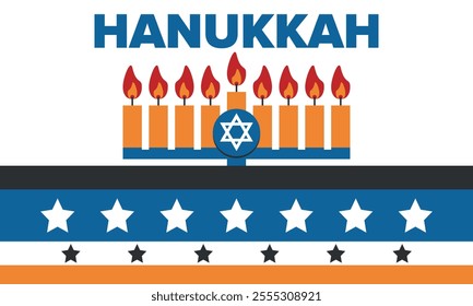 Hanukkah. Jewish festival. Festival of Lights. Traditional menorah. Candles. Star of David. Happy holiday banner. Creative art template. Vector illustration