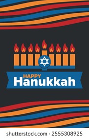 Hanukkah. Jewish festival. Festival of Lights. Traditional menorah. Candles. Star of David. Happy holiday banner. Creative art template. Vector illustration