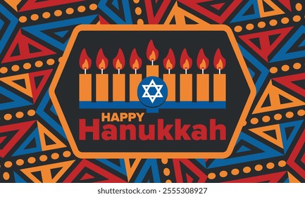 Hanukkah. Jewish festival. Festival of Lights. Traditional menorah. Candles. Star of David. Happy holiday banner. Creative art template. Vector illustration