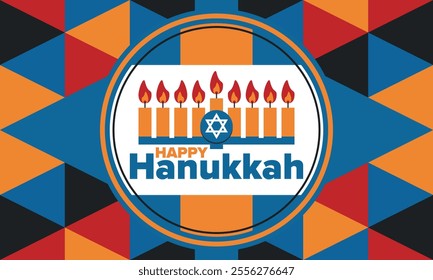 Hanukkah. Jewish festival. Festival of Lights. Traditional menorah. Candles. Star of David. Happy holiday banner. Creative art template. Vector illustration