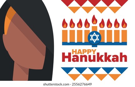 Hanukkah. Jewish festival. Festival of Lights. Traditional menorah. Candles. Star of David. Happy holiday banner. Creative art template. Vector illustration