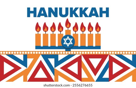 Hanukkah. Jewish festival. Festival of Lights. Traditional menorah. Candles. Star of David. Happy holiday banner. Creative art template. Vector illustration