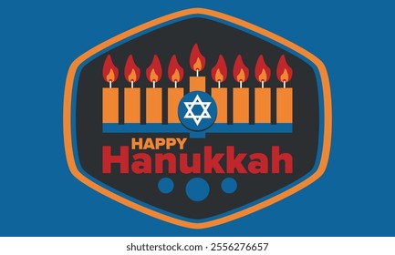 Hanukkah. Jewish festival. Festival of Lights. Traditional menorah. Candles. Star of David. Happy holiday banner. Creative art template. Vector illustration