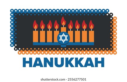 Hanukkah. Jewish festival. Festival of Lights. Traditional menorah. Candles. Star of David. Happy holiday banner. Creative art template. Vector illustration