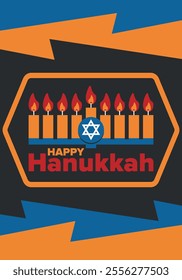 Hanukkah. Jewish festival. Festival of Lights. Traditional menorah. Candles. Star of David. Happy holiday banner. Creative art template. Vector illustration