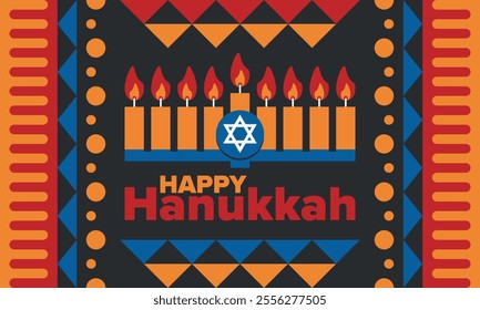 Hanukkah. Jewish festival. Festival of Lights. Traditional menorah. Candles. Star of David. Happy holiday banner. Creative art template. Vector illustration