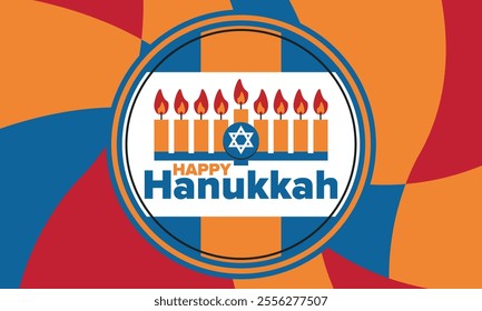 Hanukkah. Jewish festival. Festival of Lights. Traditional menorah. Candles. Star of David. Happy holiday banner. Creative art template. Vector illustration