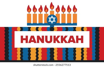 Hanukkah. Jewish festival. Festival of Lights. Traditional menorah. Candles. Star of David. Happy holiday banner. Creative art template. Vector illustration